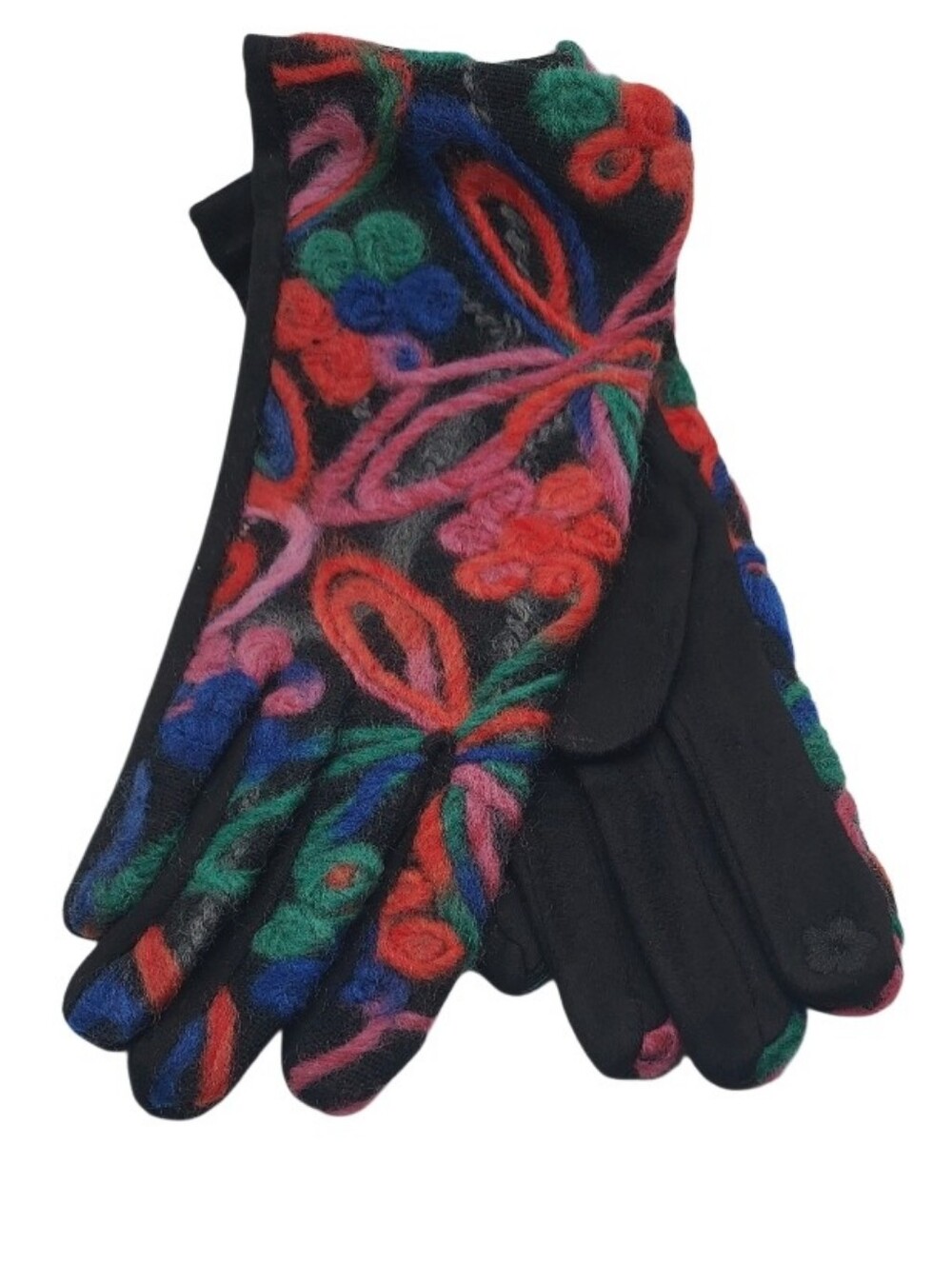 Women's Gloves - Touch Screen Colorful Orange Floral Swirl Pattern NWT